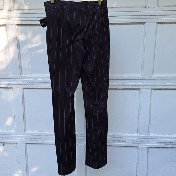 Cache Pin Stripe Low Riser Flared Leg Dressy Casual Vintage Pants Black White - Picture 8 of 12